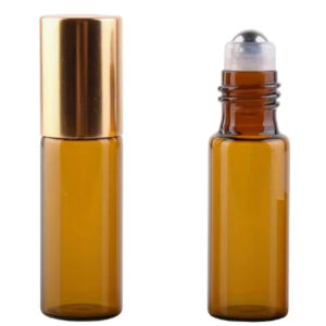 parfum roller glas 5ml amber dop goudkleurig metalen roller